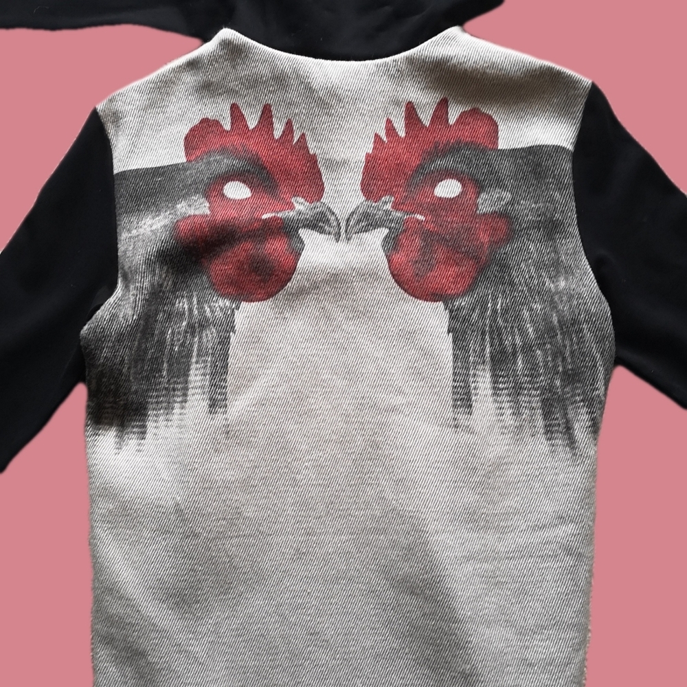 Unique Chicken Knit long sleeve Mock Neck Black Red and Grey Sweater